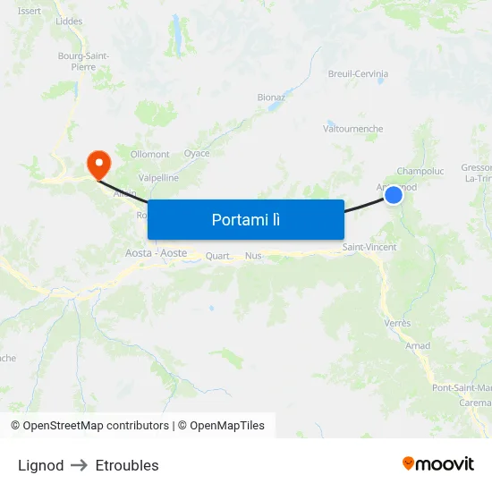Lignod to Etroubles map
