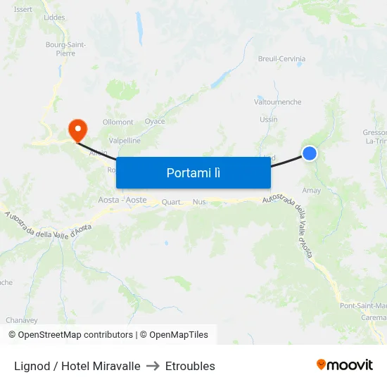 Lignod / Hotel Miravalle to Etroubles map