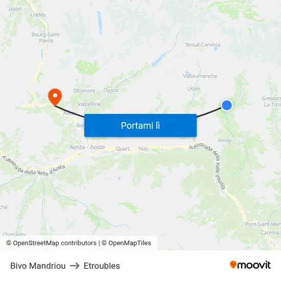 Bivo Mandriou to Etroubles map