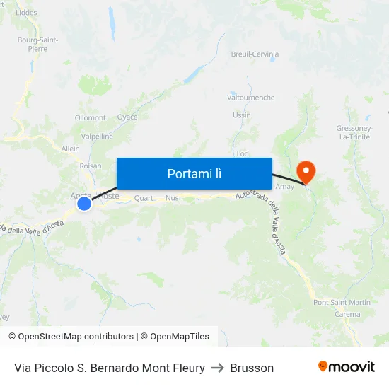 Via Piccolo S. Bernardo Mont Fleury to Brusson map