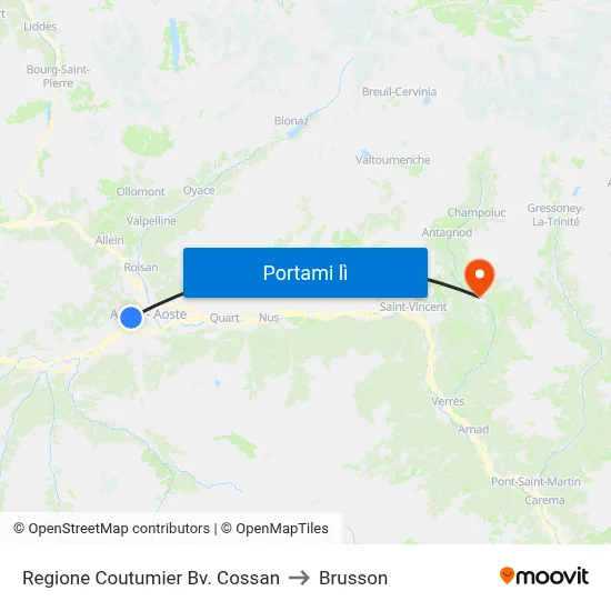 Regione Coutumier Bv. Cossan to Brusson map