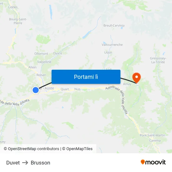 Duvet to Brusson map