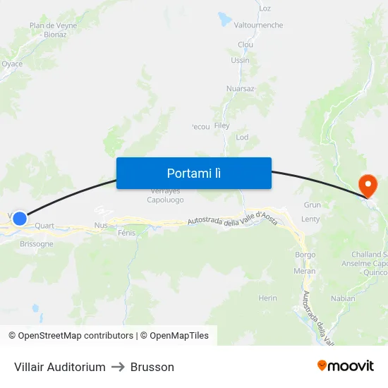 Villair Auditorium to Brusson map