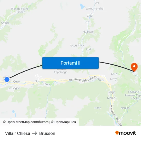 Villair Chiesa to Brusson map