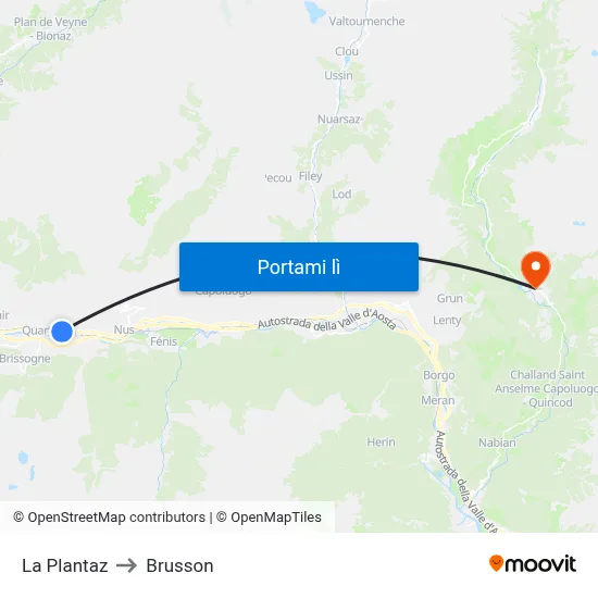 La Plantaz to Brusson map