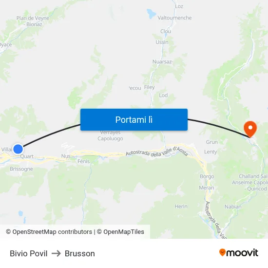 Bivio Povil to Brusson map