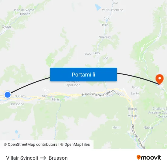 Villair Svincoli to Brusson map