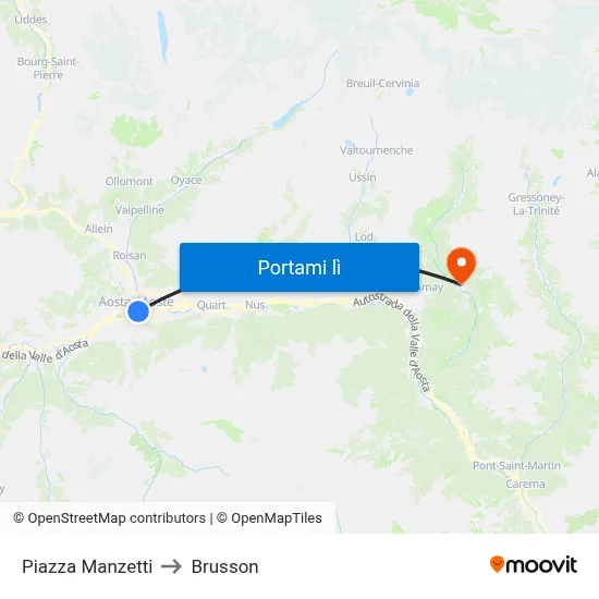 Piazza Manzetti to Brusson map