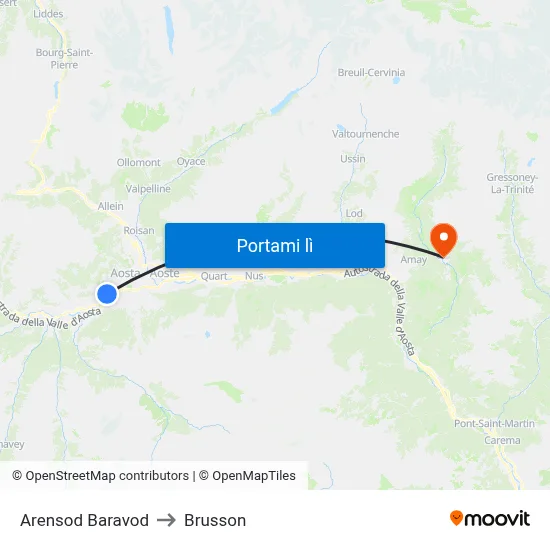 Arensod Baravod to Brusson map
