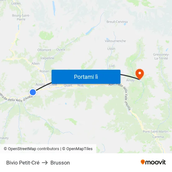 Bivio Petit-Cré to Brusson map