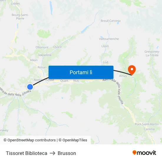 Tissoret Biblioteca to Brusson map