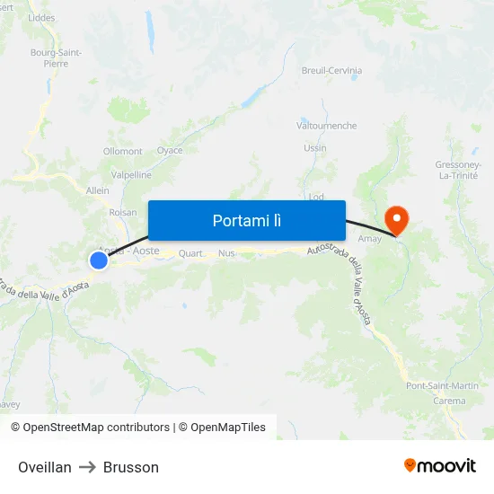 Oveillan to Brusson map
