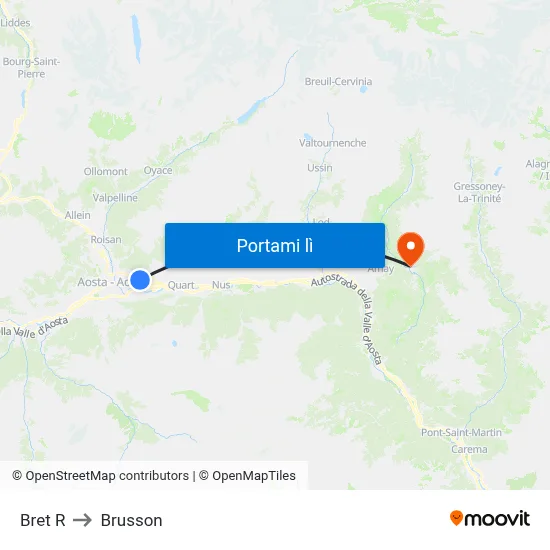 Bret R to Brusson map