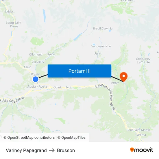 Variney Papagrand to Brusson map