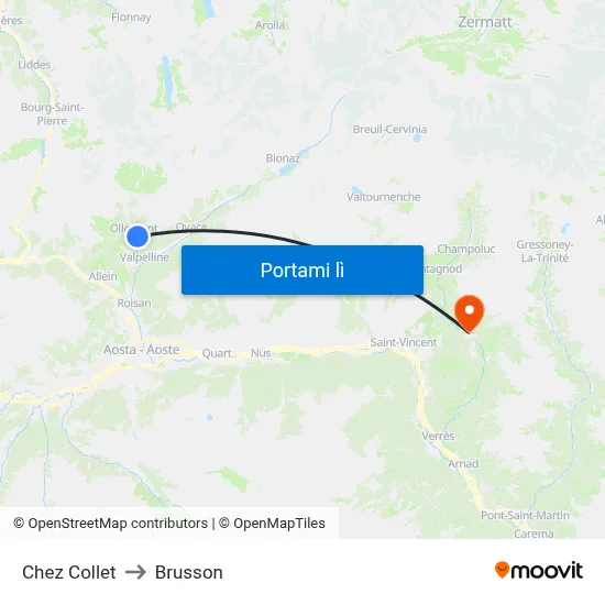 Chez Collet to Brusson map