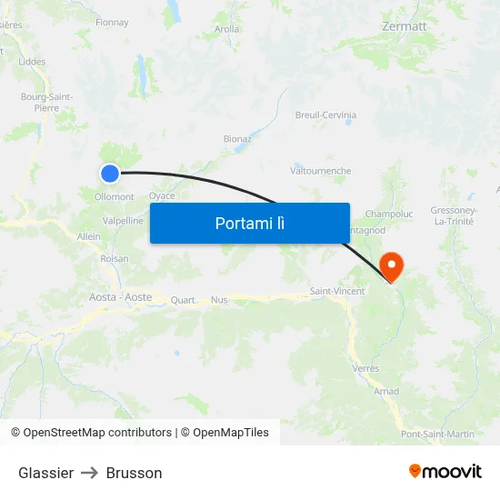 Glassier to Brusson map