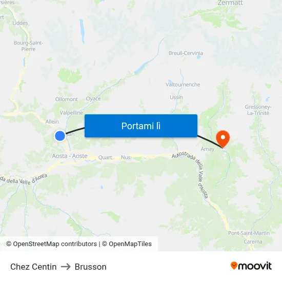 Chez Centin to Brusson map