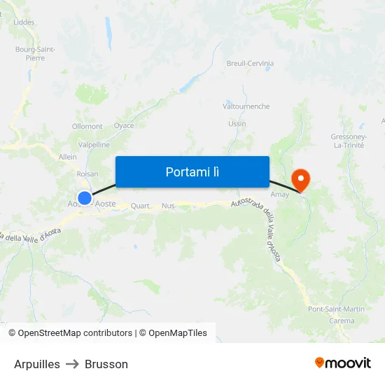 Arpuilles to Brusson map