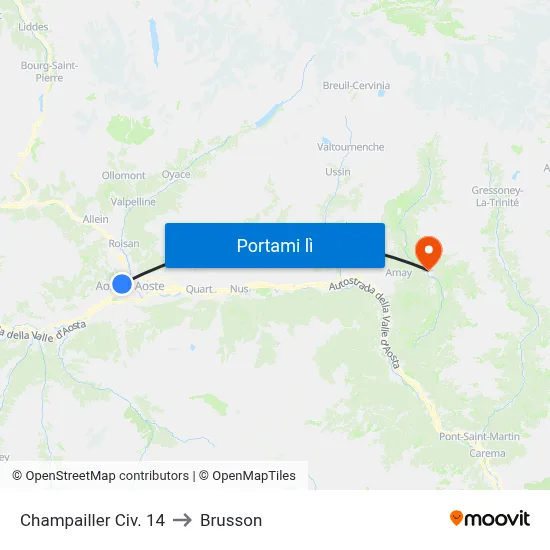 Champailler Civ. 14 to Brusson map