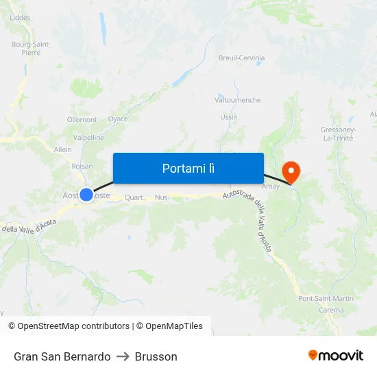 Gran San Bernardo to Brusson map