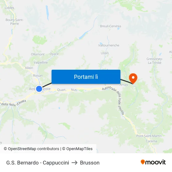 G.S. Bernardo - Cappuccini to Brusson map