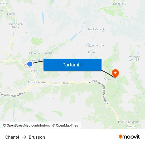 Chanté to Brusson map