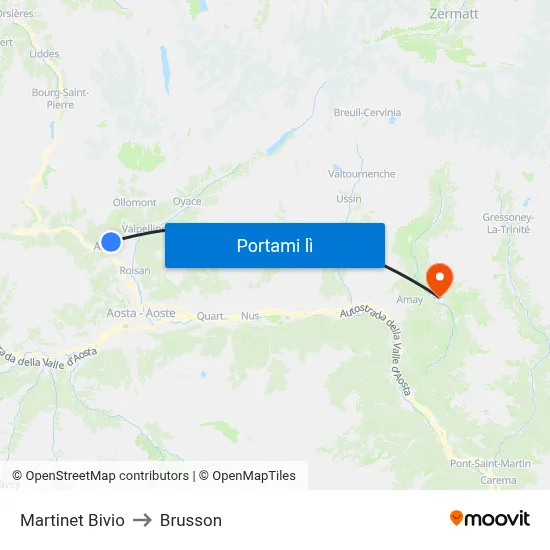 Martinet Bivio to Brusson map