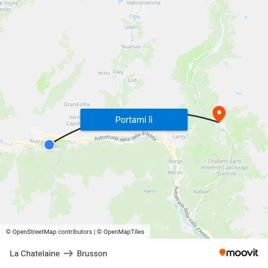 La Chatelaine to Brusson map