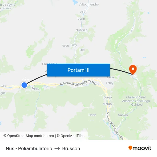 Nus - Poliambulatorio to Brusson map