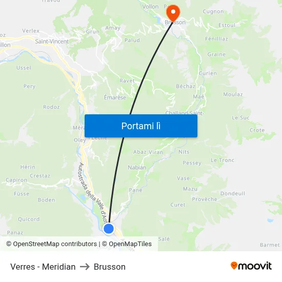 Verres - Meridian to Brusson map