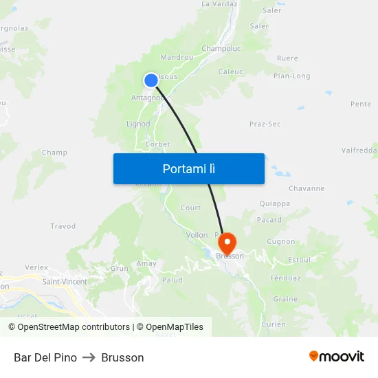 Bar Del Pino to Brusson map
