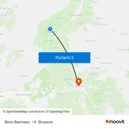 Bivio Barmasc to Brusson map