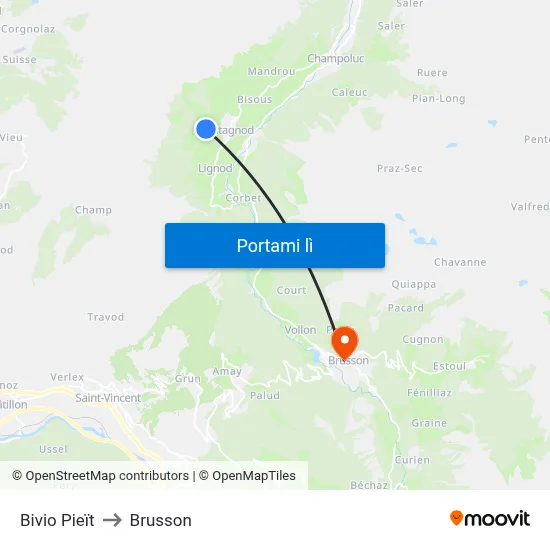 Bivio Pieït to Brusson map
