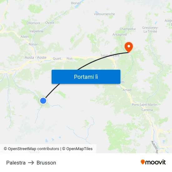 Palestra to Brusson map