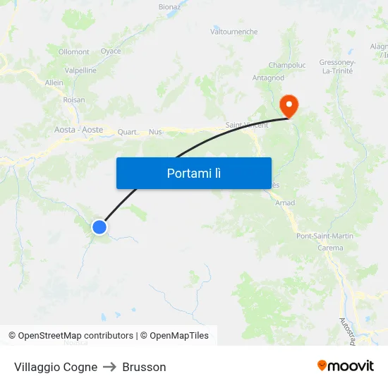 Villaggio Cogne to Brusson map
