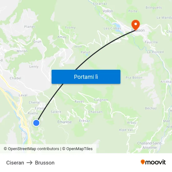Ciseran to Brusson map