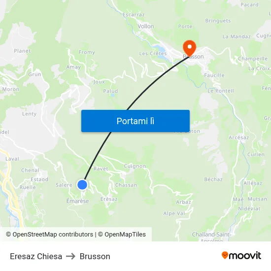 Eresaz Chiesa to Brusson map