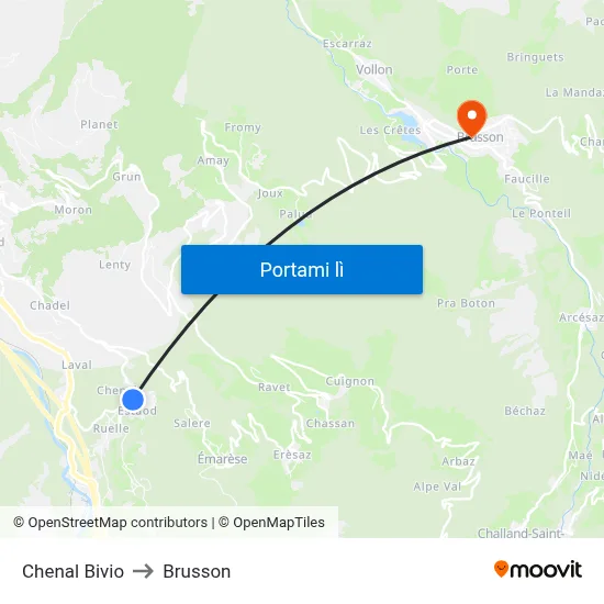 Chenal Bivio to Brusson map
