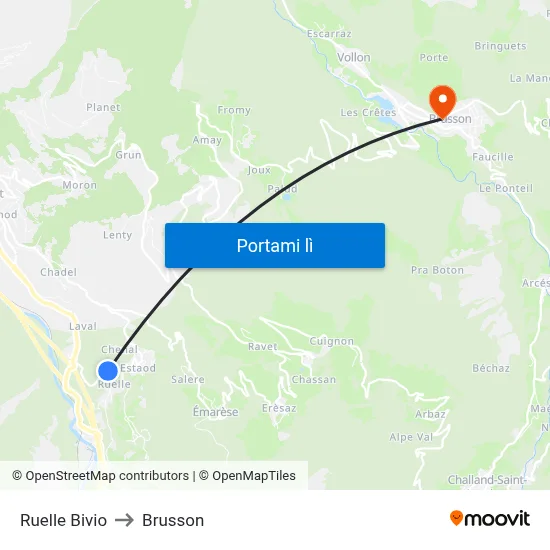 Ruelle Bivio to Brusson map