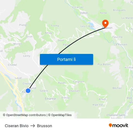 Ciseran Bivio to Brusson map