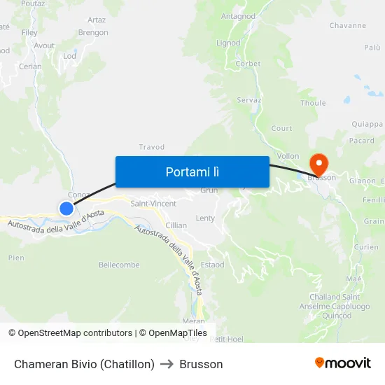 Chameran Bivio (Chatillon) to Brusson map