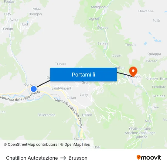 Chatillon Autostazione to Brusson map