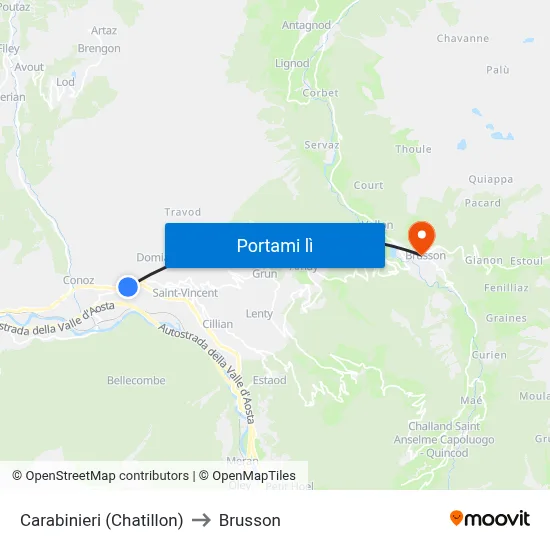 Carabinieri (Chatillon) to Brusson map