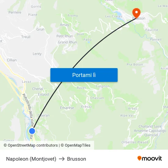 Napoleon (Montjovet) to Brusson map
