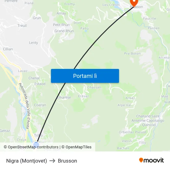 Nigra (Montjovet) to Brusson map