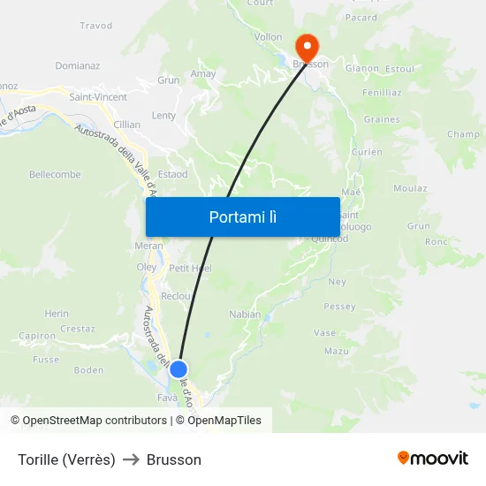Torille (Verrès) to Brusson map
