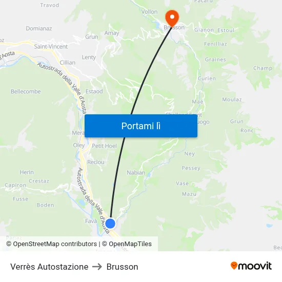 Verrès Autostazione to Brusson map
