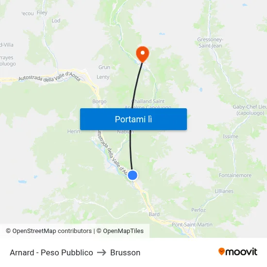 Arnard - Peso Pubblico to Brusson map