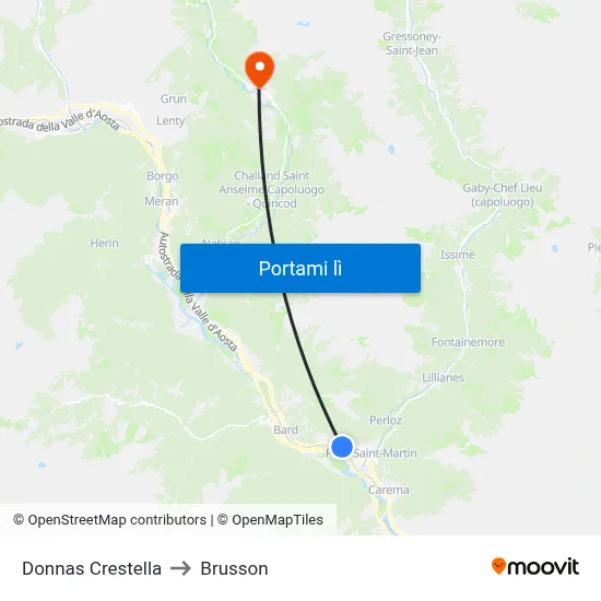 Donnas Crestella to Brusson map