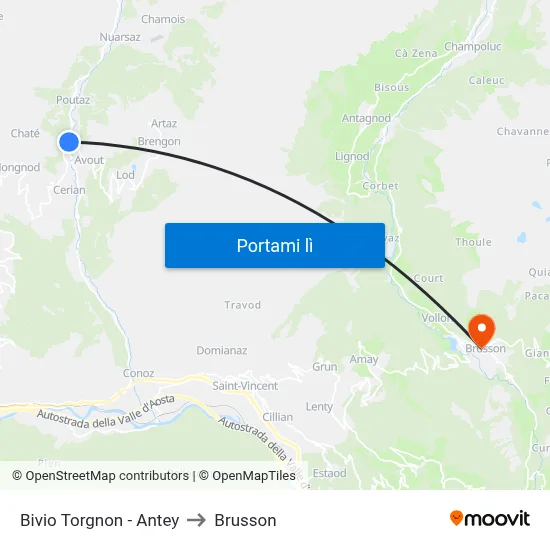 Bivio Torgnon - Antey to Brusson map